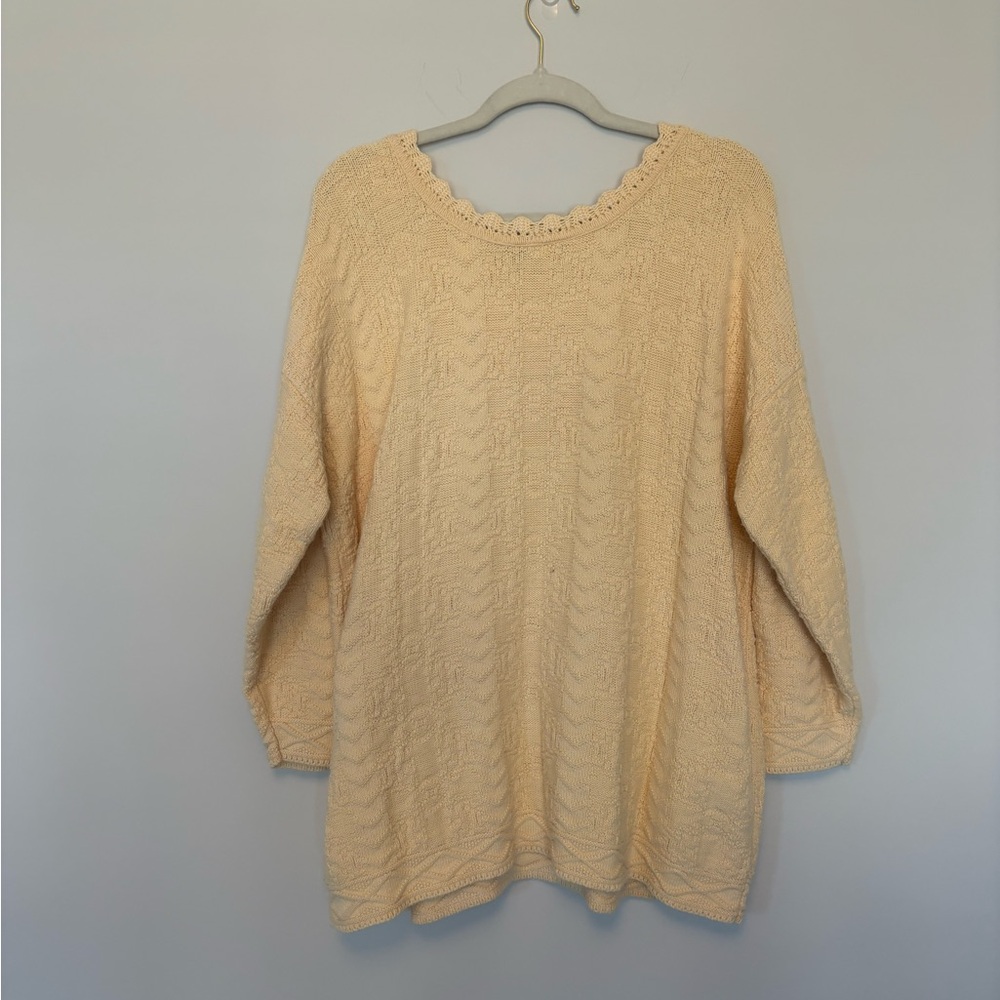 Vintage Absolutely Cotton Yellow Knit Sweater 90s Grandma core Womens XL - Picture 6 of 10